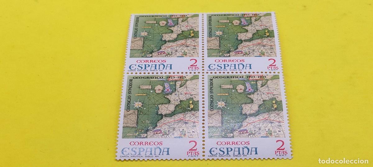 Sellos: Espa&ntilde;a 1974. Edifil 2172. L aniv. Consejo Superior Geogr&aacute;fico. C. Na&uacute;tica S.XIV. Nuevos. Bloque de 4