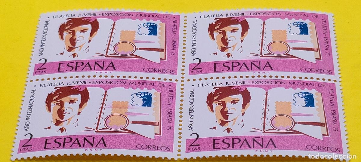 Sellos: Espa&ntilde;a 1974. Edifil 2174. Exp. Mundial Filatelia ESPA&Ntilde;A 75. Filatelia Juvenil. Nuevos. Bloque de 4