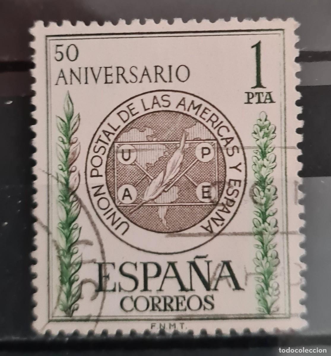 Francobolli: Sello usado de Espa&ntilde;a 1962: Cincuentenario de la Uni&oacute;n Postal de las Am&eacute;ricas y Espa&ntilde;a