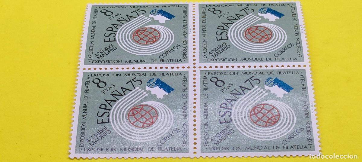 Sellos: Espa&ntilde;a 1974. Edifil 2176. Exp. Mundial Filatelia ESPA&Ntilde;A 75. Motivos aleg&oacute;ricos. Nuevos. Bloque de 4