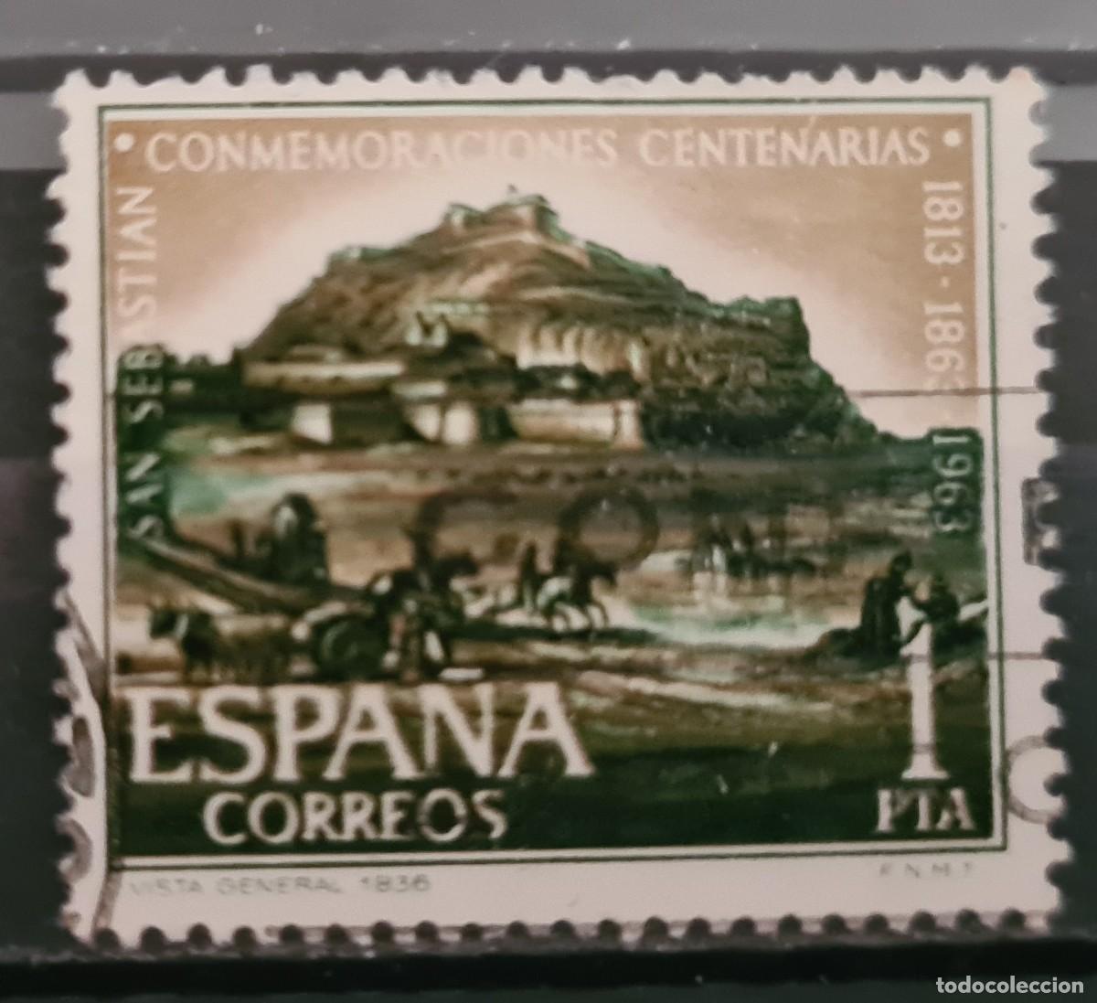 Selos: Sello usado de Espa&ntilde;a 1963: Commemoraci&oacute;n del centenario de la ciudad de San Sebasti&aacute;n