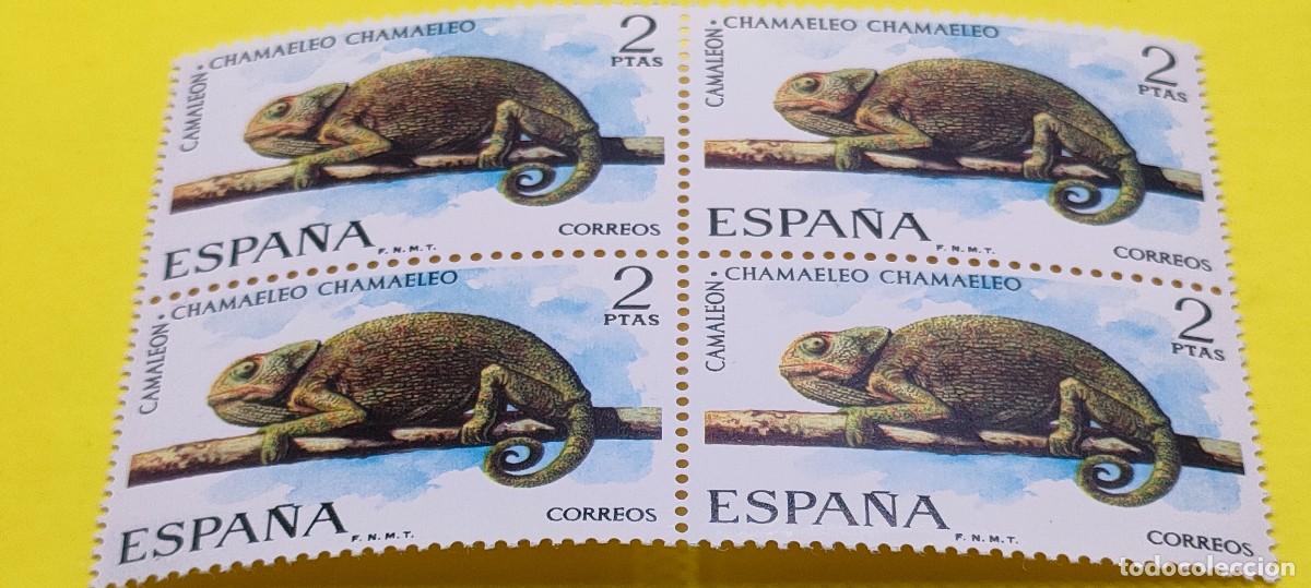 Sellos: Espa&ntilde;a 1974. Edifil 2193. Fauna hisp&aacute;nica. Camale&oacute;n. Nuevos. Bloque de 4