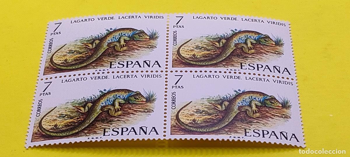 Sellos: Espa&ntilde;a 1974. Edifil 2195. Fauna hisp&aacute;nica. Lagarto verde. Nuevos. Bloque de 4