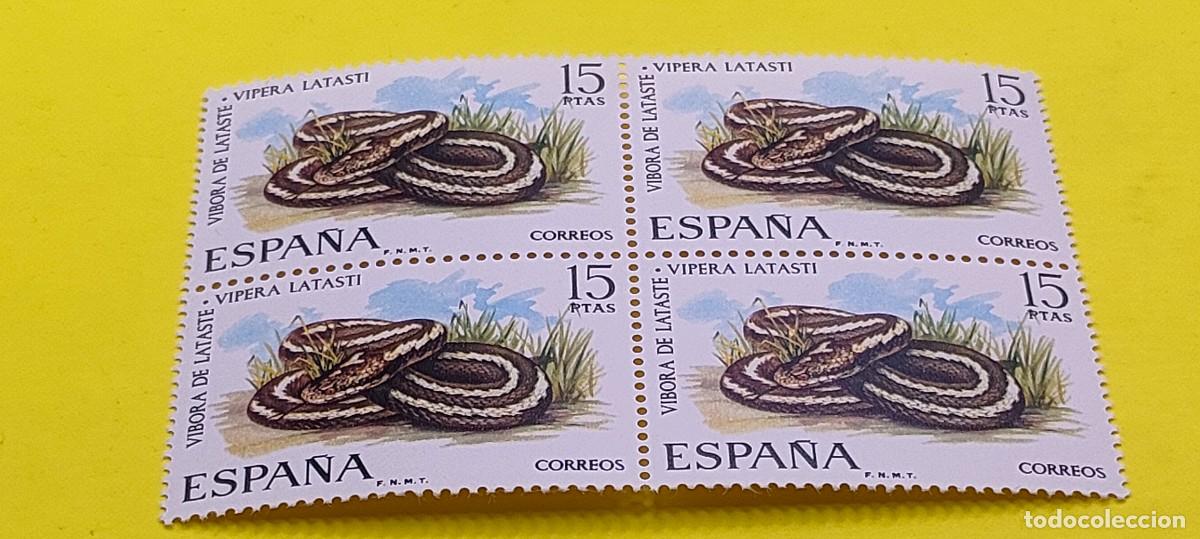 Sellos: Espa&ntilde;a 1974. Edifil 2196. Fauna hisp&aacute;nica. V&iacute;bora de Lataste. Nuevos. Bloque de 4