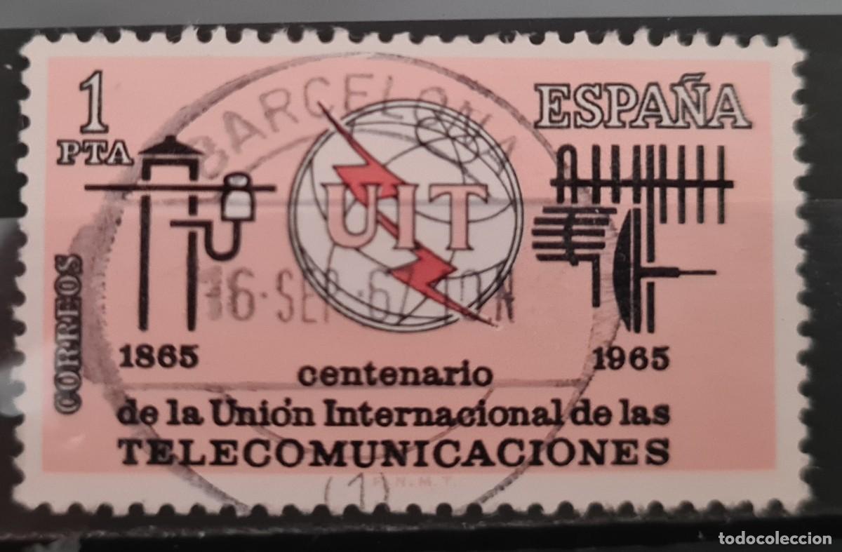 Sellos: Sello usado de Espa&ntilde;a 1965: Centenario de la Uni&oacute;n Internacional de Telecomunicaciones
