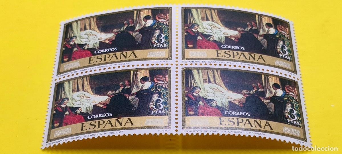 Sellos: Espa&ntilde;a 1974. Edifil 2205. Eduardo Rosales. Testamento de Isabel la Cat&oacute;lica. Nuevos. Bloque de 4