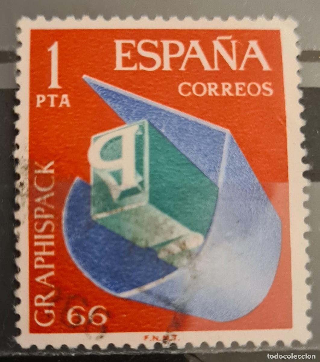Sellos: Sello usado de Espa&ntilde;a 1966: Sal&oacute;n de las artes gr&aacute;ficas, embolsado y embalaje