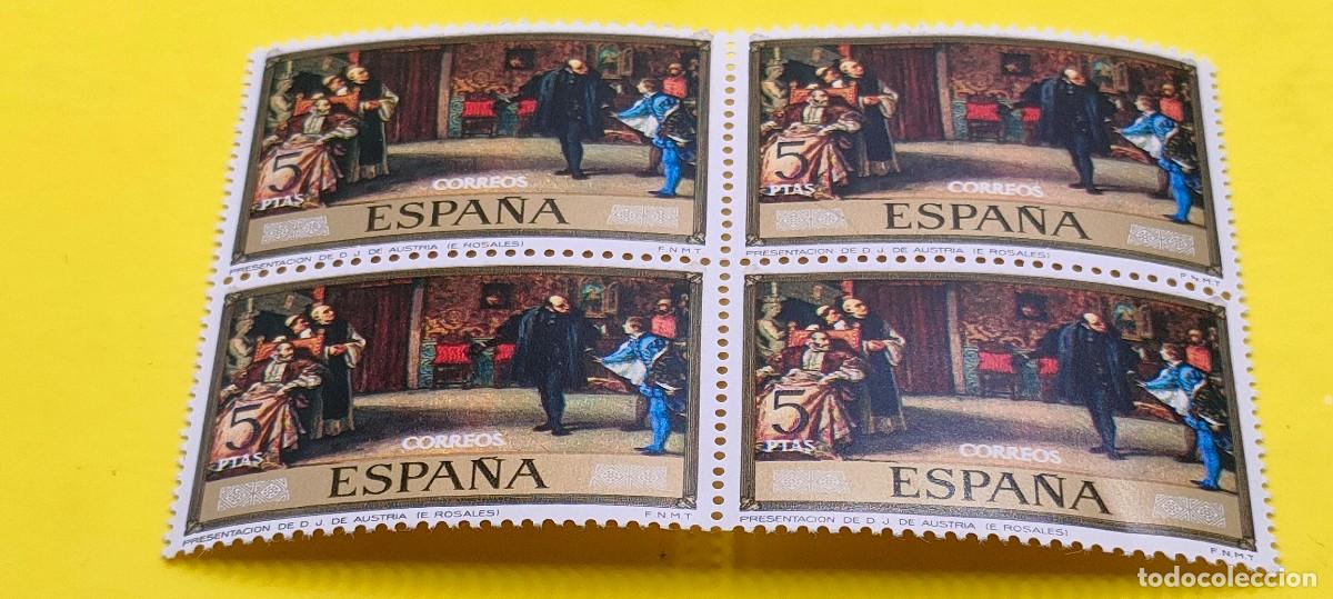 Sellos: Espa&ntilde;a 1974. Edifil 2207. Eduardo Rosales. Presentaci&oacute;n de J.Austria a Carlos I. Nuevos. Bloque de 4