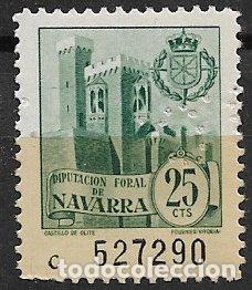 Sellos: Fiscales. Diputaci&oacute;n Foral de Navarra, 1956, Alemany n&ordm; 255 * * perfotado JC