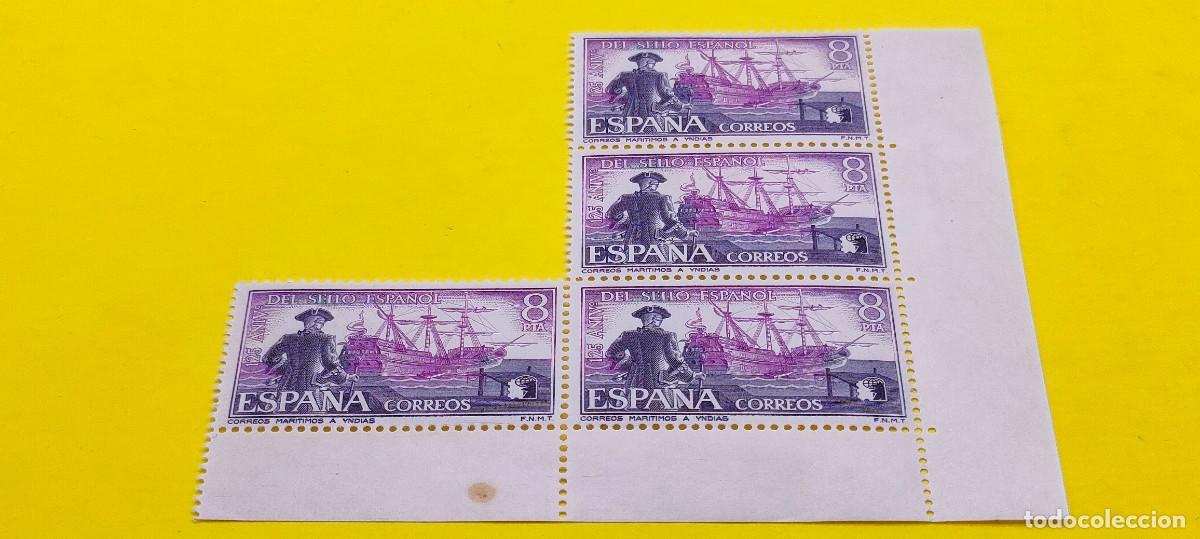 Sellos: Espa&ntilde;a 1975. Edifil 2234. 125 aniversario del sello espa&ntilde;ol. Correos mar&iacute;timos. Nuevos. Bloque de 4