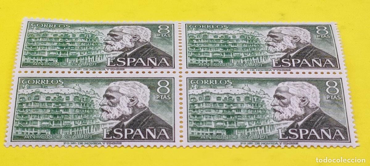Sellos: Espa&ntilde;a 1975. Edifil 2241. Personajes espa&ntilde;oles. Antoni Gaud&iacute;. Nuevos. Bloque de 4
