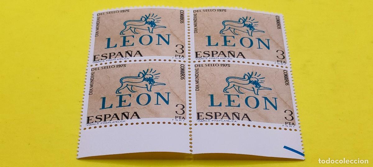 Sellos: Espa&ntilde;a 1975. Edifil 2261. D&iacute;a mundial del Sello. Marca prefilat&eacute;lica de Le&oacute;n. Nuevos. Bloque de 4