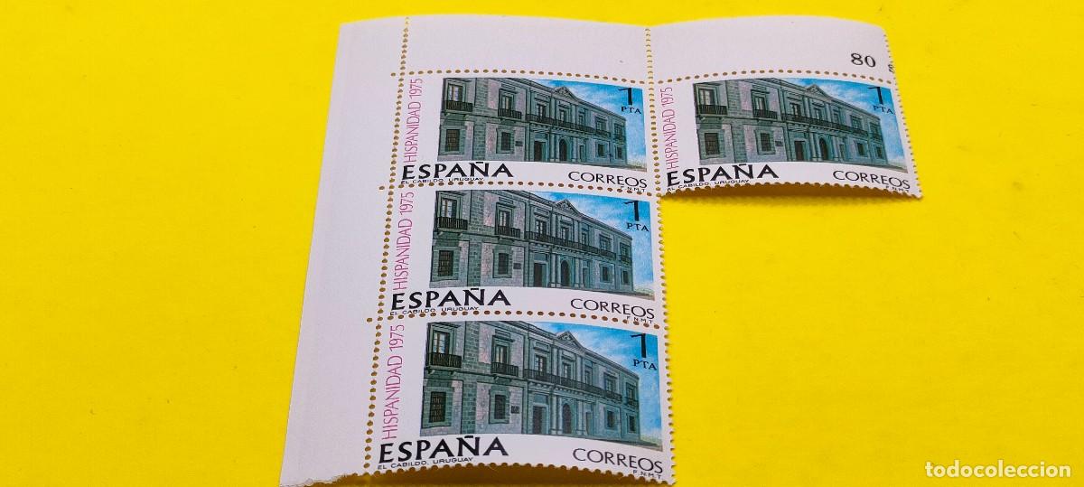 Sellos: Espa&ntilde;a 1975. Edifil 2293. Hispanidad. Uruguay. El Cabildo de Montevideo. Nuevos. Bloque de 4