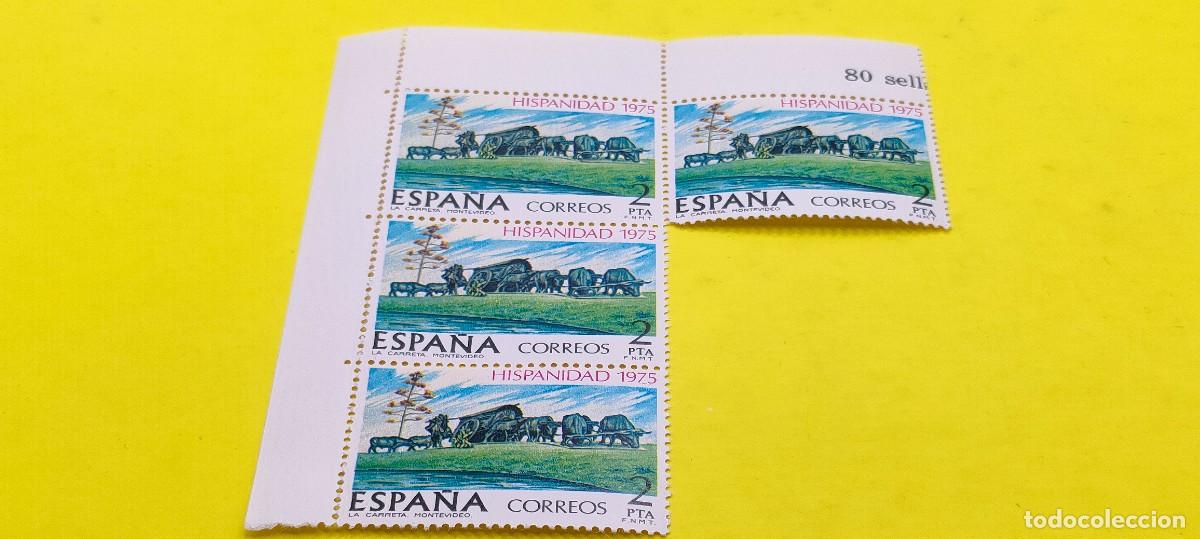 Sellos: Espa&ntilde;a 1975. Edifil 2294. Hispanidad. Uruguay. La Carreta, obra de Belloni. Nuevos. Bloque de 4