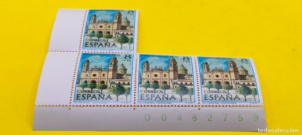 Sellos: Espa&ntilde;a 1975. Edifil 2296. Hispanidad. Uruguay. Catedral de Montevideo. Nuevos. Bloque de 4