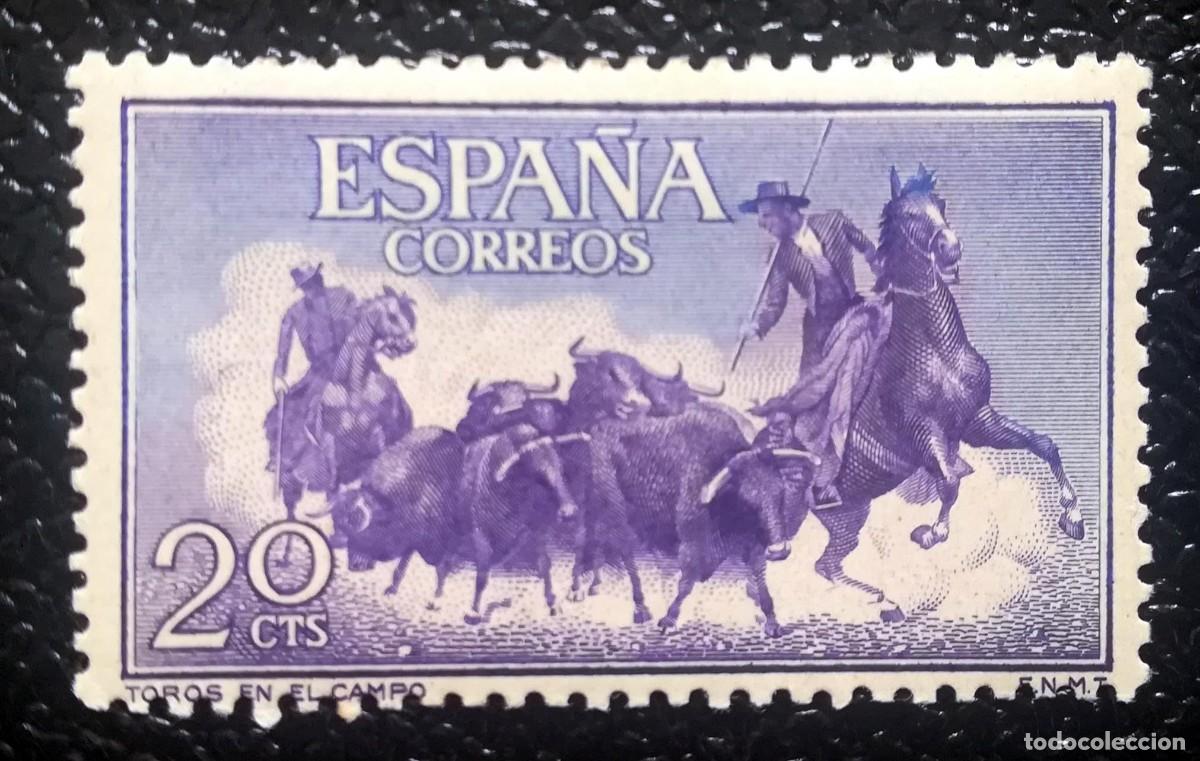 Sellos: Serie Fiesta Nacional. Tauromaquia. Toros en el campo. 1960. Edifil 1255.