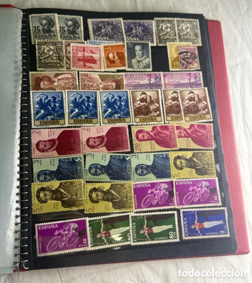 Sellos: &Aacute;lbum de sellos Espa&ntilde;a a&ntilde;os 50&ndash;60 &ndash; Cientos de ejemplares