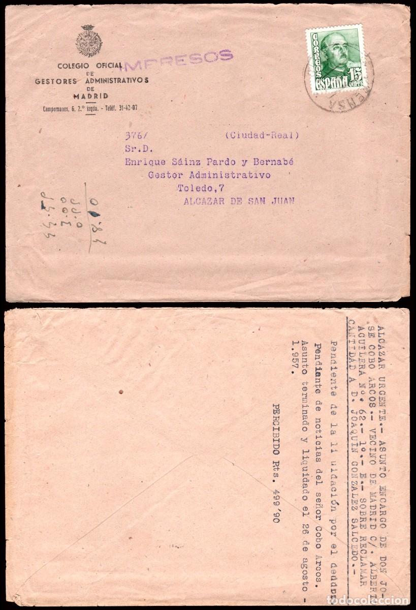 Sellos: Espa&ntilde;a - Edii o 1021 - Sobre Mat &rdquo;Prensa - Madrid 20/Ag./57&rdquo;