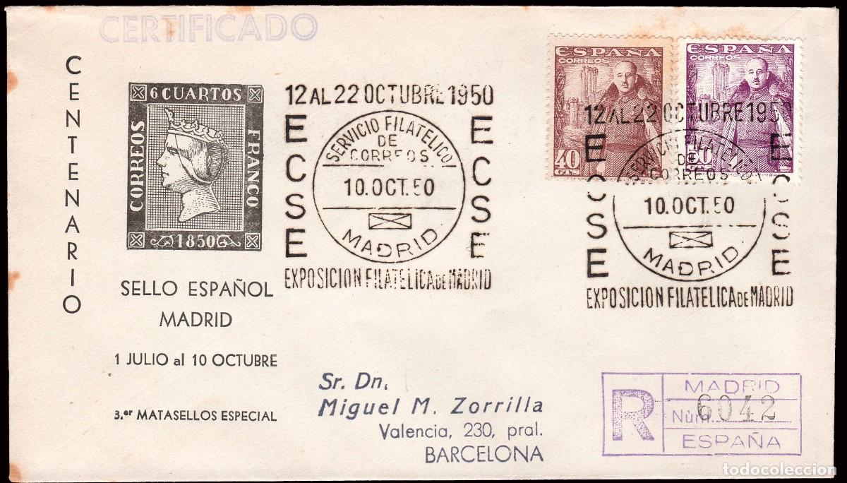 Sellos: Espa&ntilde;a - Edii o 1027+1028 - Sobre Mat Gomis 198 &rdquo;Exp. Filat&eacute;lica Madrid&rdquo;
