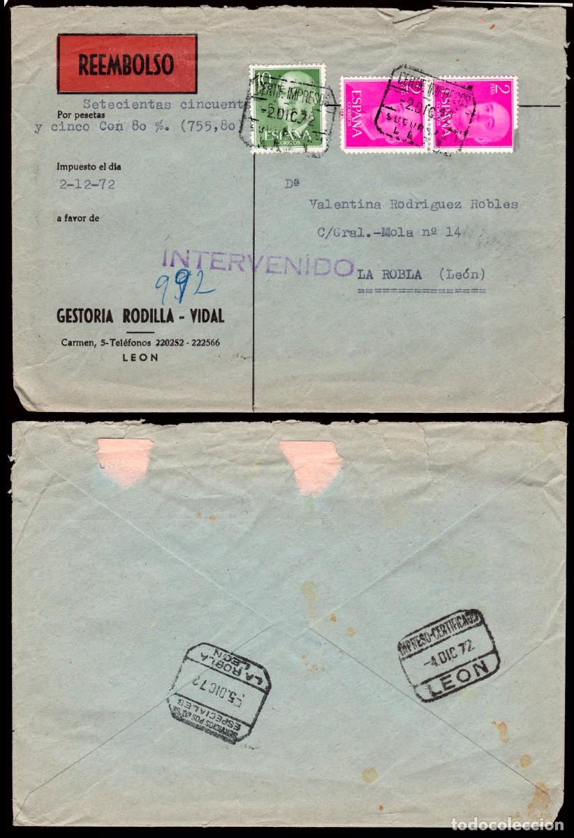 Sellos: Le&oacute;n - Edi o 1158 Pareja (defectos)+1163 - Sobre &rdquo;Certf. Impresos 2/Dic./72 - Sucursal Le&oacute;n&rdquo;
