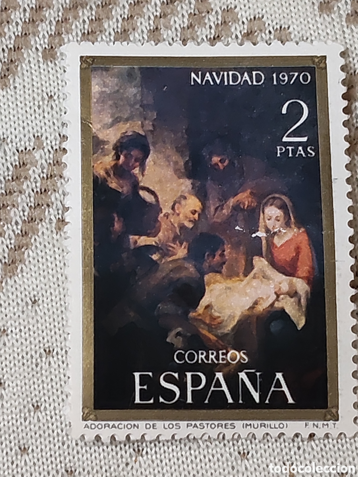 Sellos: Sello de Espa&ntilde;a Navidad 1970 Adoraci&oacute;n de los Pastores de Bartolom&eacute; Esteban Murillo 1970