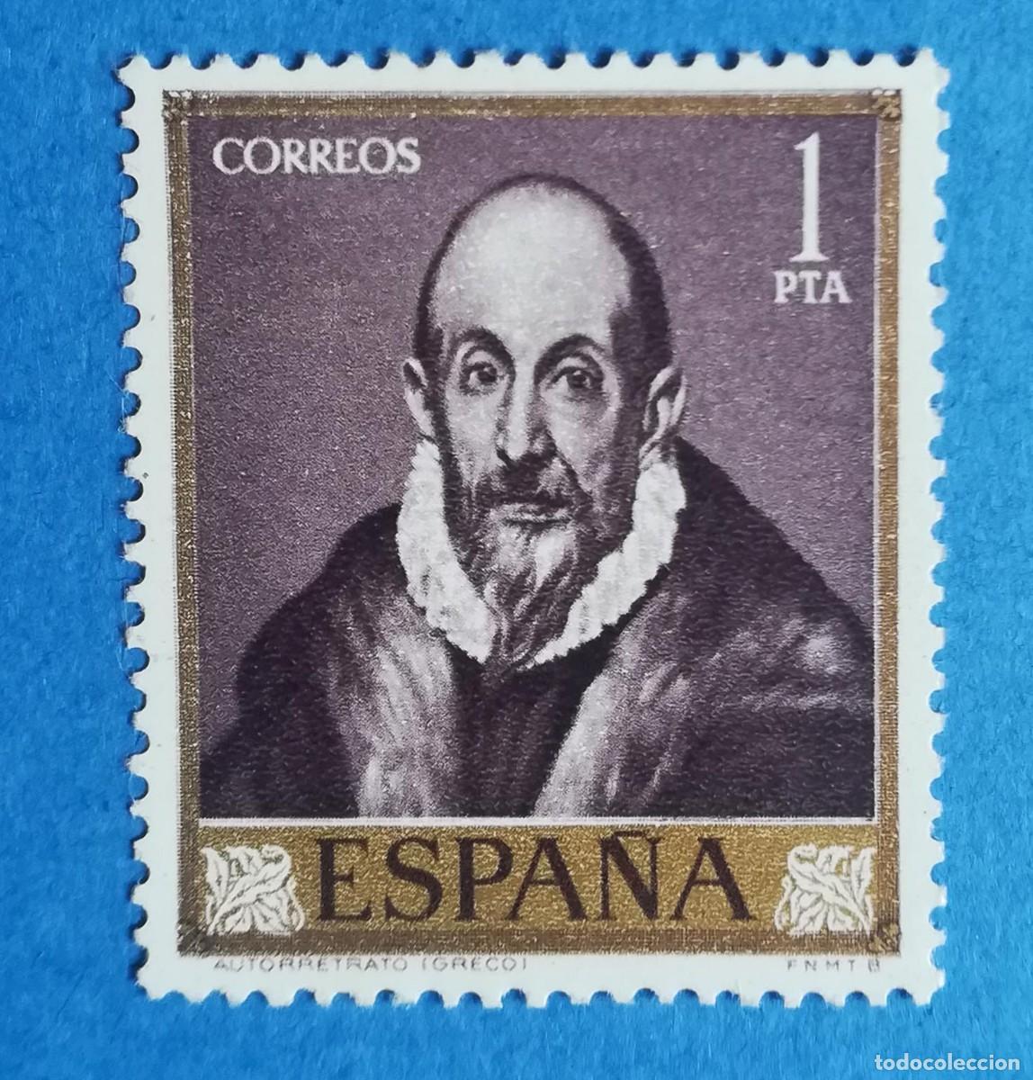 Sellos: Autorretrato de Dom&eacute;nikos Theotok&oacute;poulos (El Greco). Edifil 1334. Nuevo sin fijasellos.