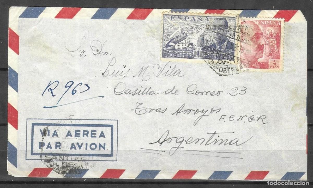 Sellos: carta de correo a&eacute;reo comercial espa&ntilde;ola de los a&ntilde;os 50,