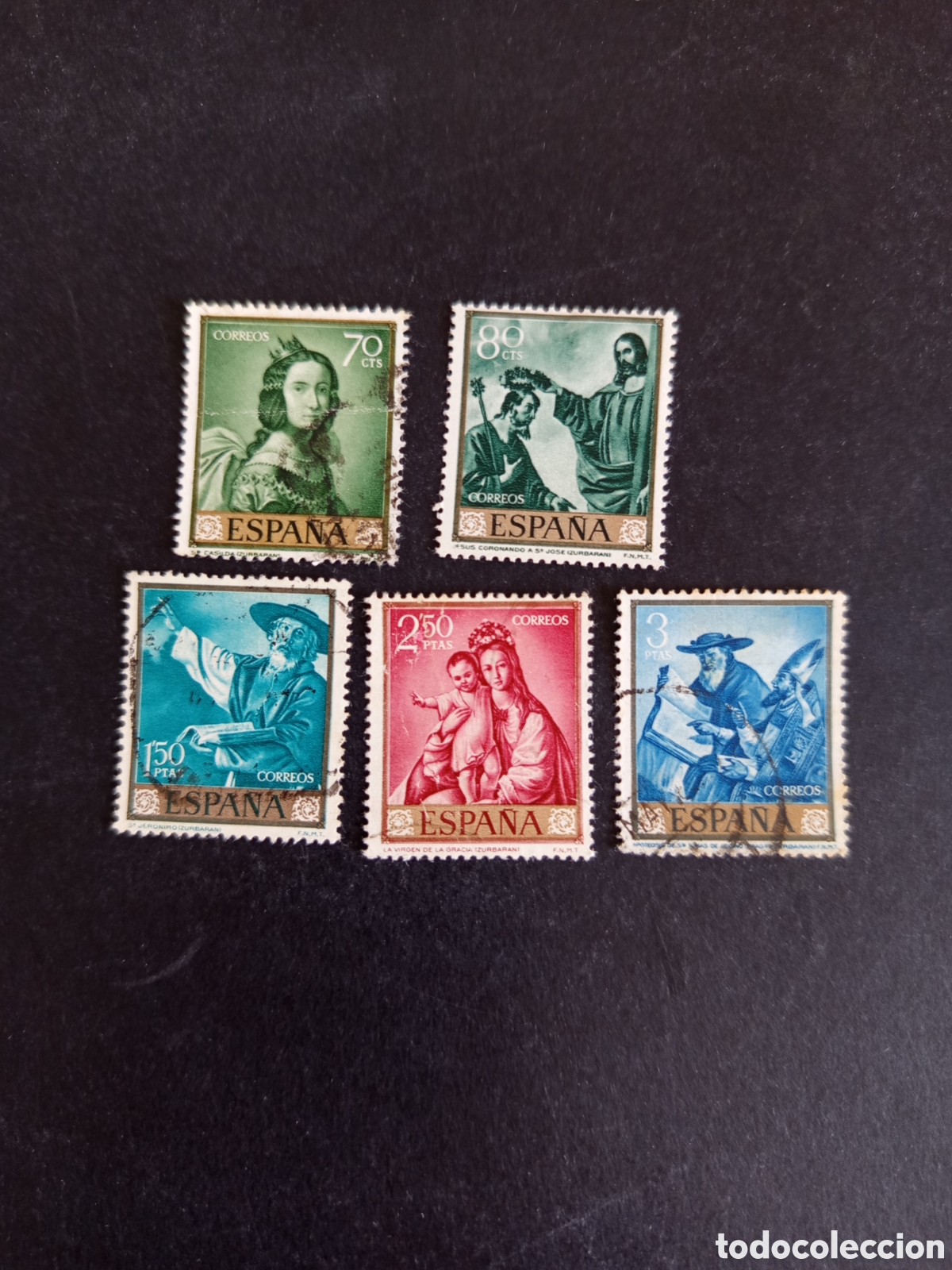 Sellos: Espa&ntilde;a, 1962. D&iacute;a del Sello. F. Zurbar&aacute;n, pintor. Edifil 1420/1 y 1423/5. Pedido m&iacute;nimo 3 &euro;.