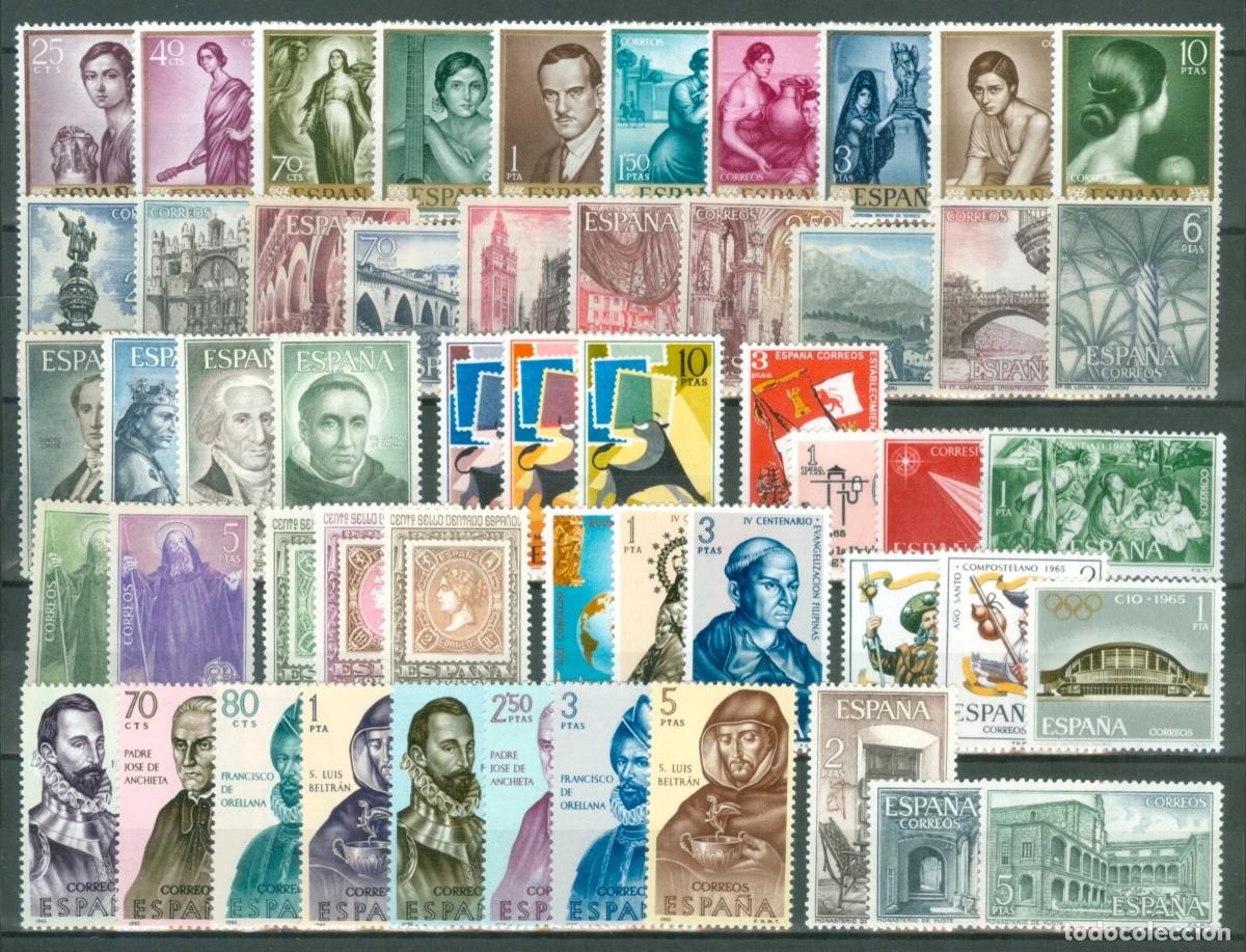 Selos: ESPA&Ntilde;A. A&Ntilde;O 1965 COMPLETO. NUEVO SIN SE&Ntilde;AL DE FIJASELLOS. SIN ESCUDOS