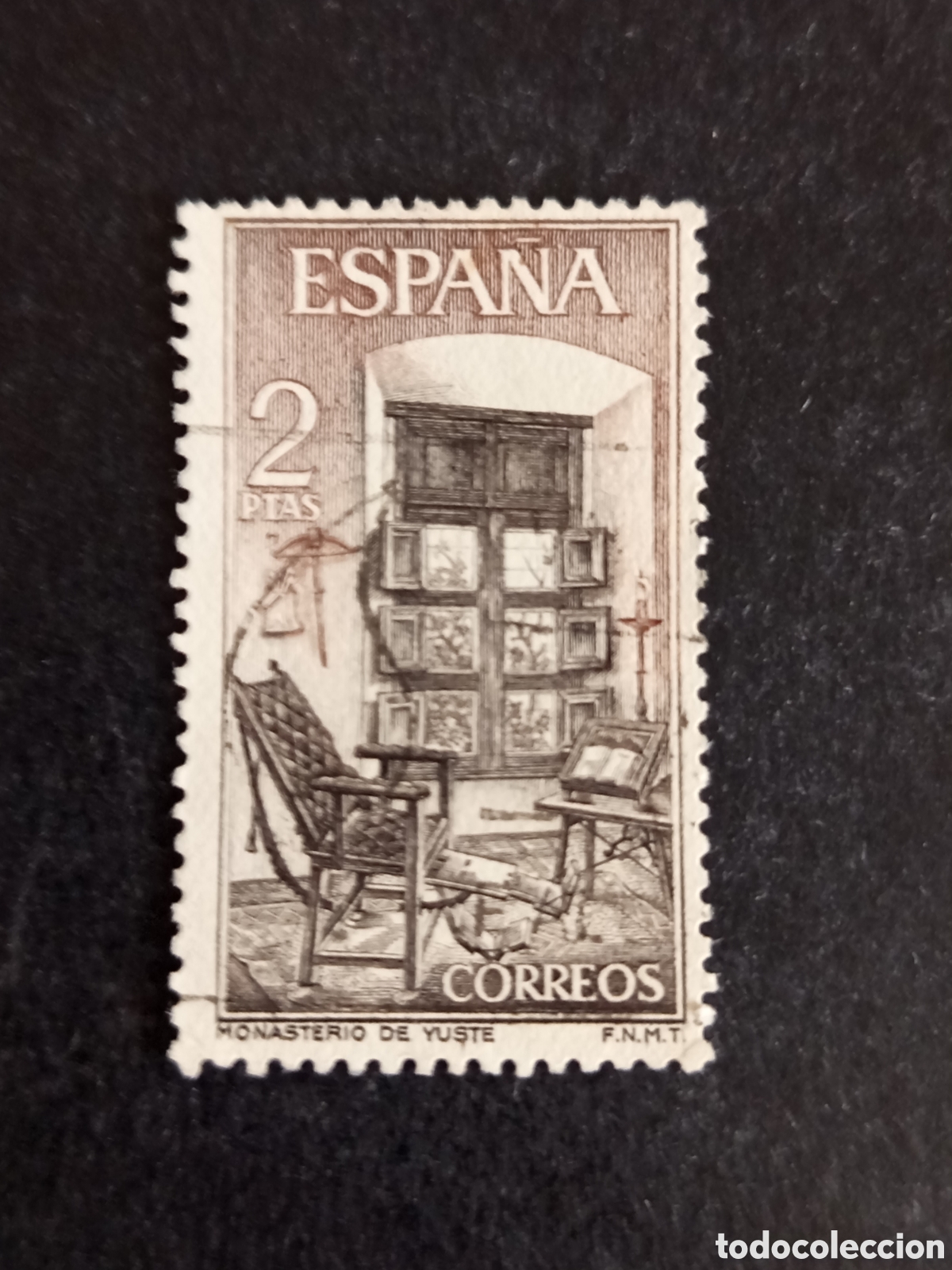 Sellos: Espa&ntilde;a, 1965. Monasterio de Yuste. Silla Carlos I. Edifil 1687. Pedido m&iacute;nimo 3 &euro;. Ver fotos.