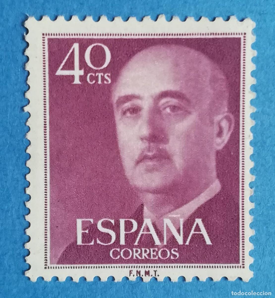 Sellos: Sello de Francisco Franco en lila oscuro, de 40 cts. Edifil 1154. Nuevo sin fijasellos.