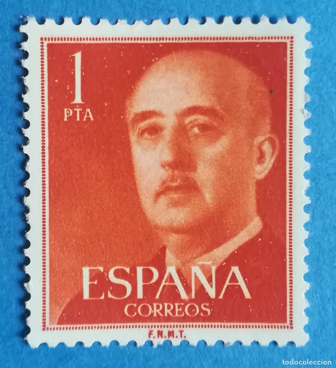 Sellos: Sello de Francisco Franco color rojo, de 1 pta. Edifil 1153. Nuevo sin fijasellos.