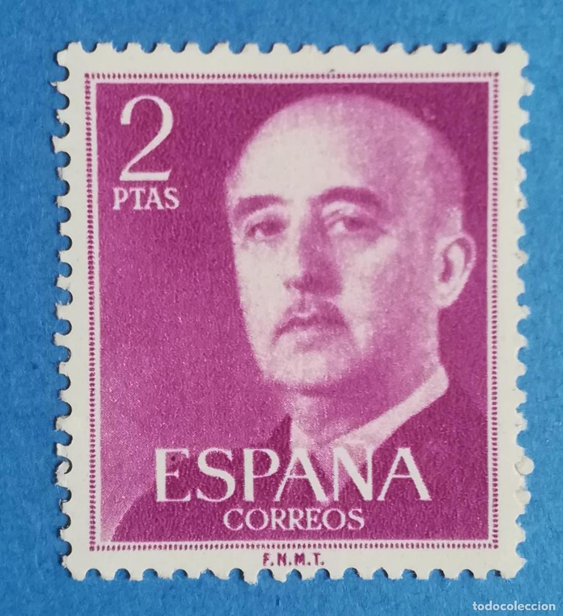Sellos: Sello de Francisco Franco p&uacute;rpura, de 2 ptas. Edifil 1158. Nuevo sin fijasellos.