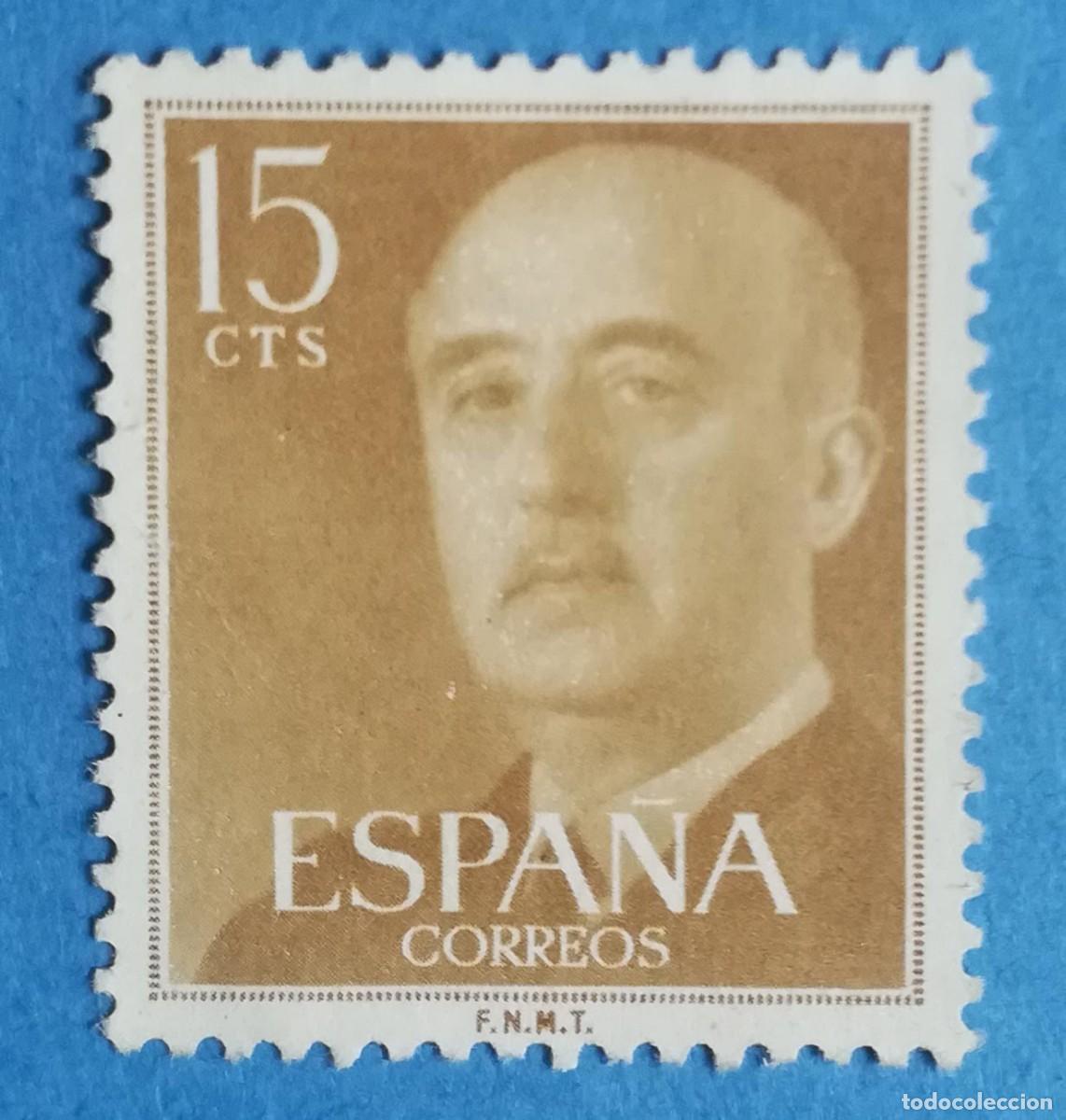 Sellos: Sello de Francisco Franco color ocre, de 15 cts. Edifil 1144. Nuevo sin fijasellos.