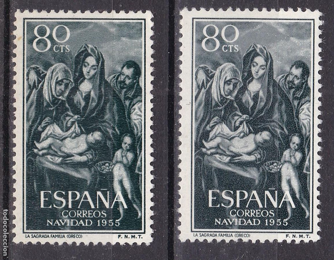 Sellos: AA13-NAVIDAD 1955 x 2 Nuevos **/* . VARIEDAD COLOR