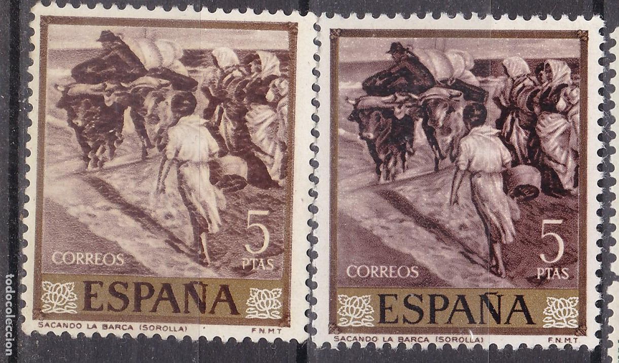 Sellos: AA13-SOROLLA 5 Ptas x 2 Nuevos ** . VARIEDAD COLOR