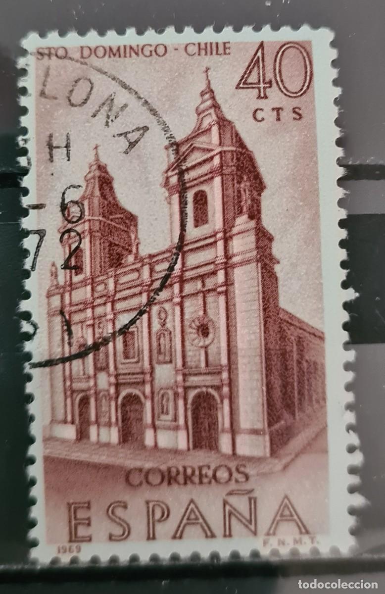 Sellos: Sello usado de Espa&ntilde;a 1969: Convento de San Dom&eacute;nico en Santiago de Chile