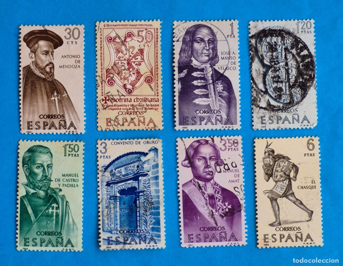 Sellos: FORJADORES DE AMERICA &ndash; ESPA&Ntilde;A 1966 - EDIFIL 1750 al 1757 - serie completa 8 sellos usado