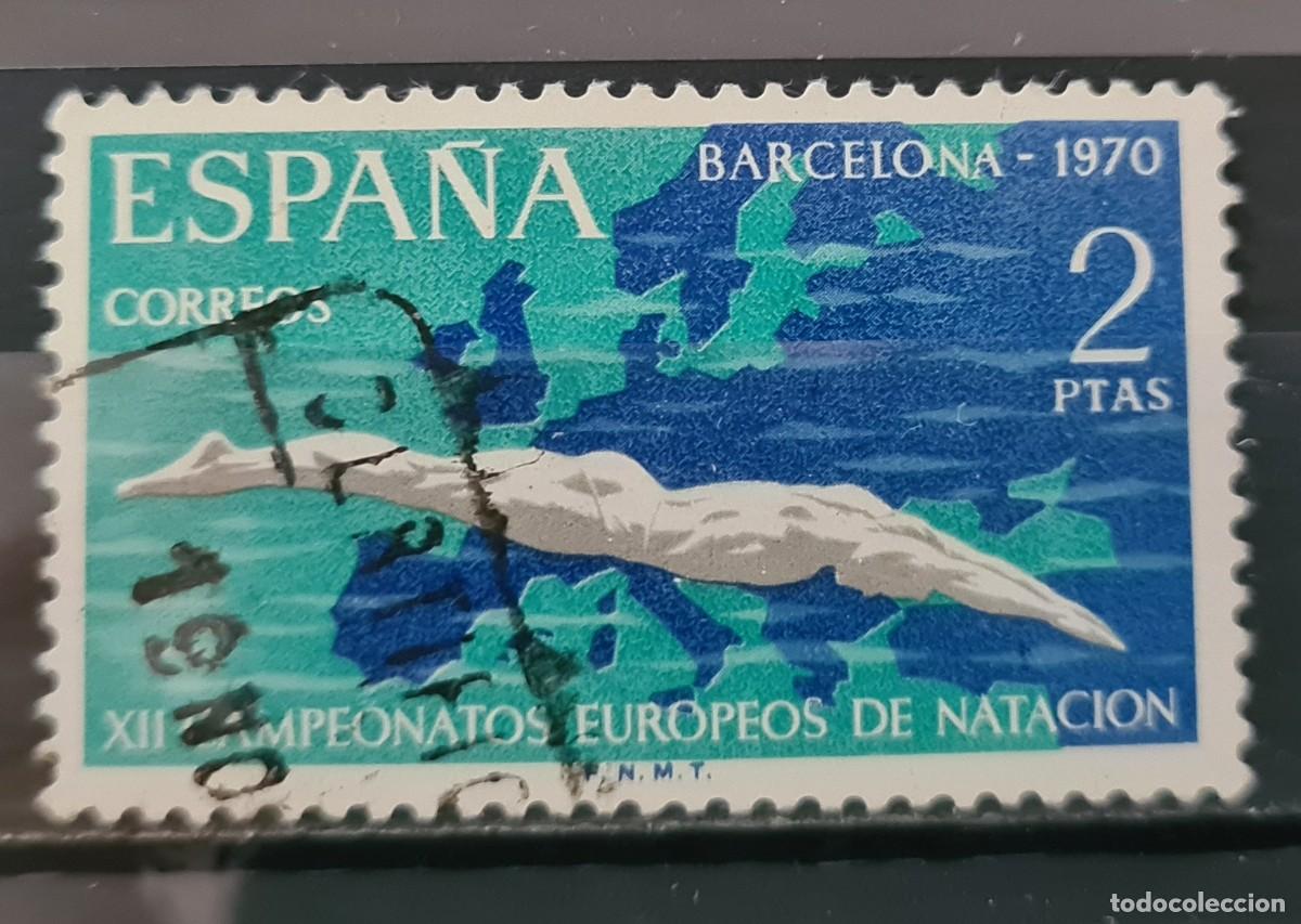 Sellos: Sello usado de Espa&ntilde;a 1970: XII Campeonato de Europa de Nataci&oacute;n, en Barcelona