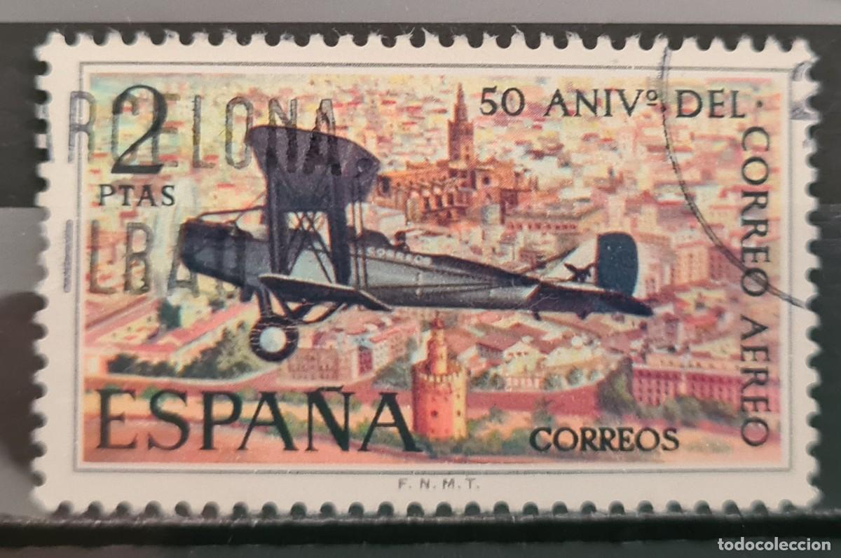 Sellos: Sello usado de Espa&ntilde;a 1971: Cincuentenario del correo a&eacute;reo