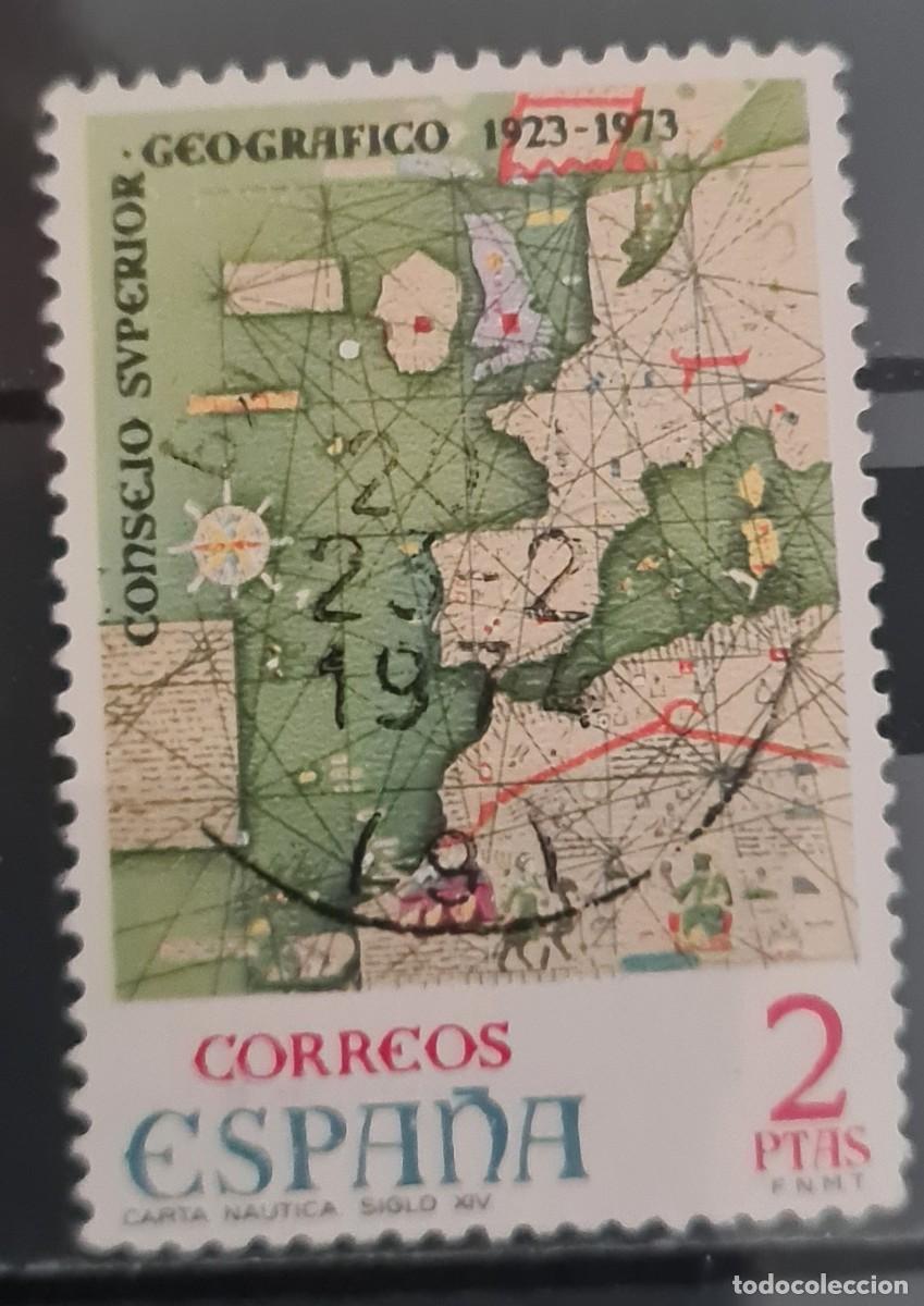Sellos: Sello usado de Espa&ntilde;a 1974: Cincuenta aniversario del Consejo Superior de Geograf&iacute;a