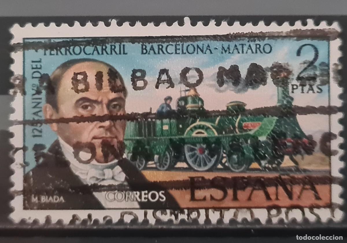 Sellos: Sello usado de Espa&ntilde;a 1974: CXXV aniversario del Ferrocarril de Barcelona a Matar&oacute;