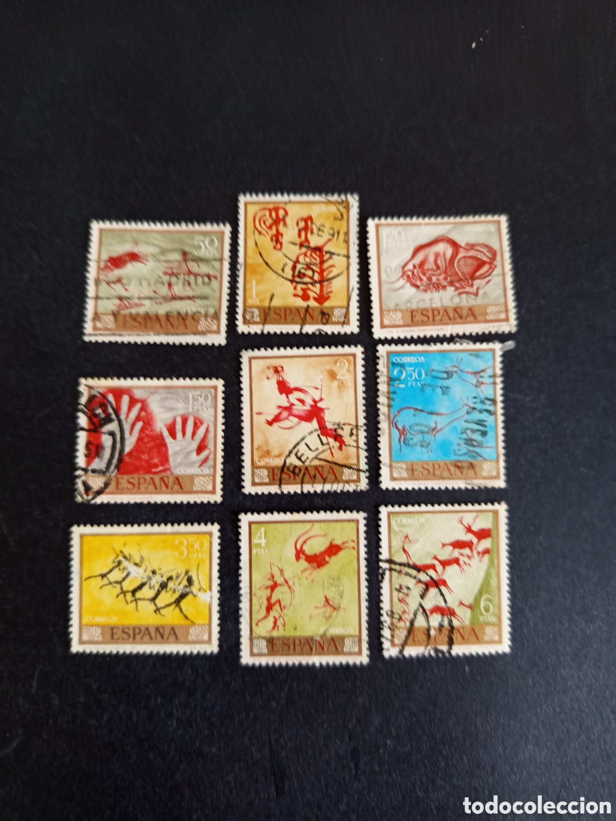 Sellos: Espa&ntilde;a, 1967. Arte rupestre. Pintor desconocido. Edifil 1780/8. Pedido m&iacute;nimo 3 &euro;. Ver fotos.