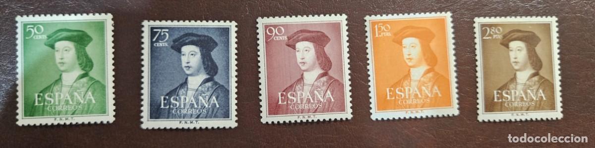 Sellos: 1952 V Centenario del nacimiento de Fernado el Cat&oacute;lico. Serie completa con fijasellos