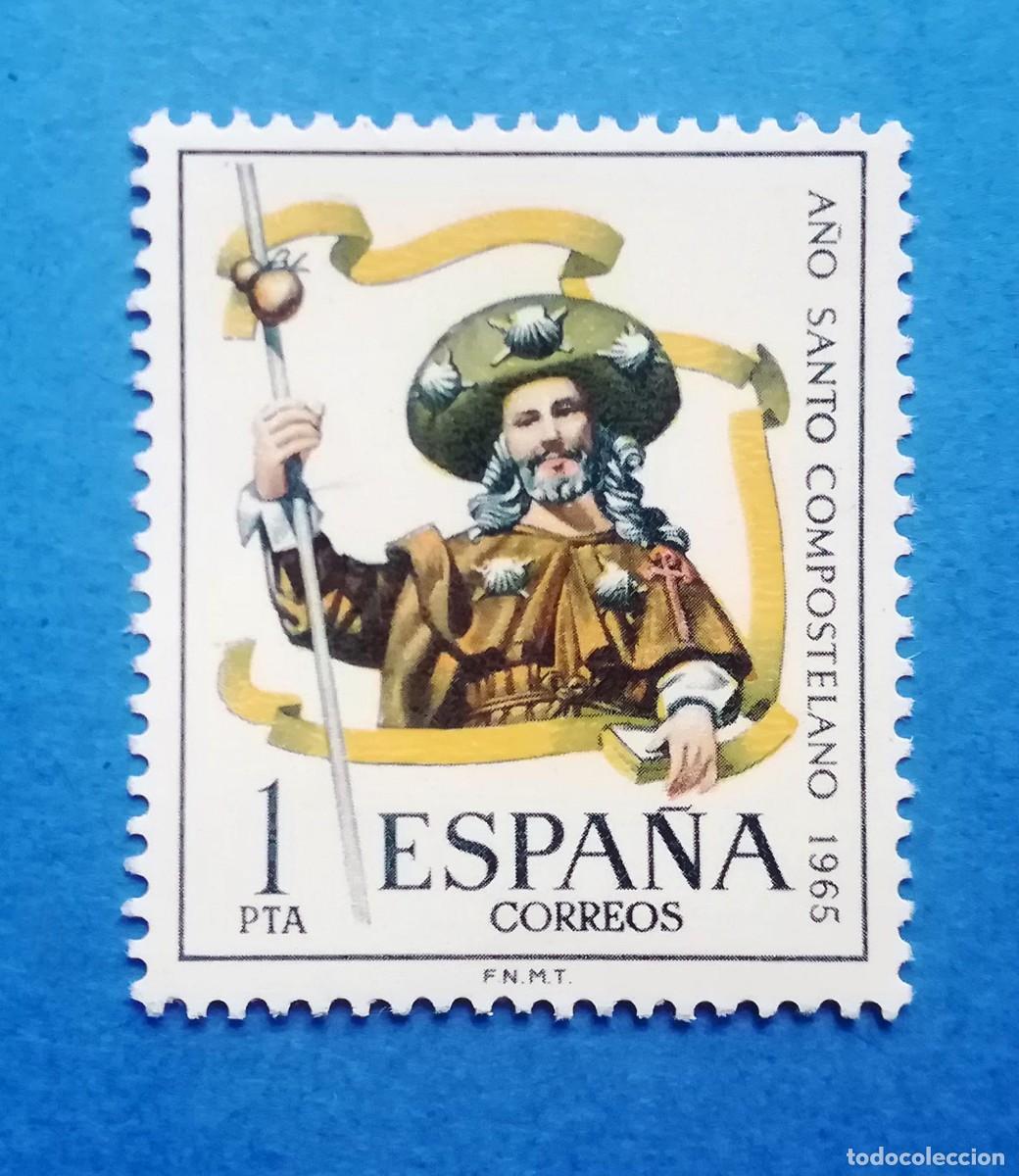 Sellos: Edifil 1672. A&ntilde;o Santo Compostelano. Ap&oacute;stol Santiago. Sello 1 pta. 1965. Nuevo sin fijasellos.