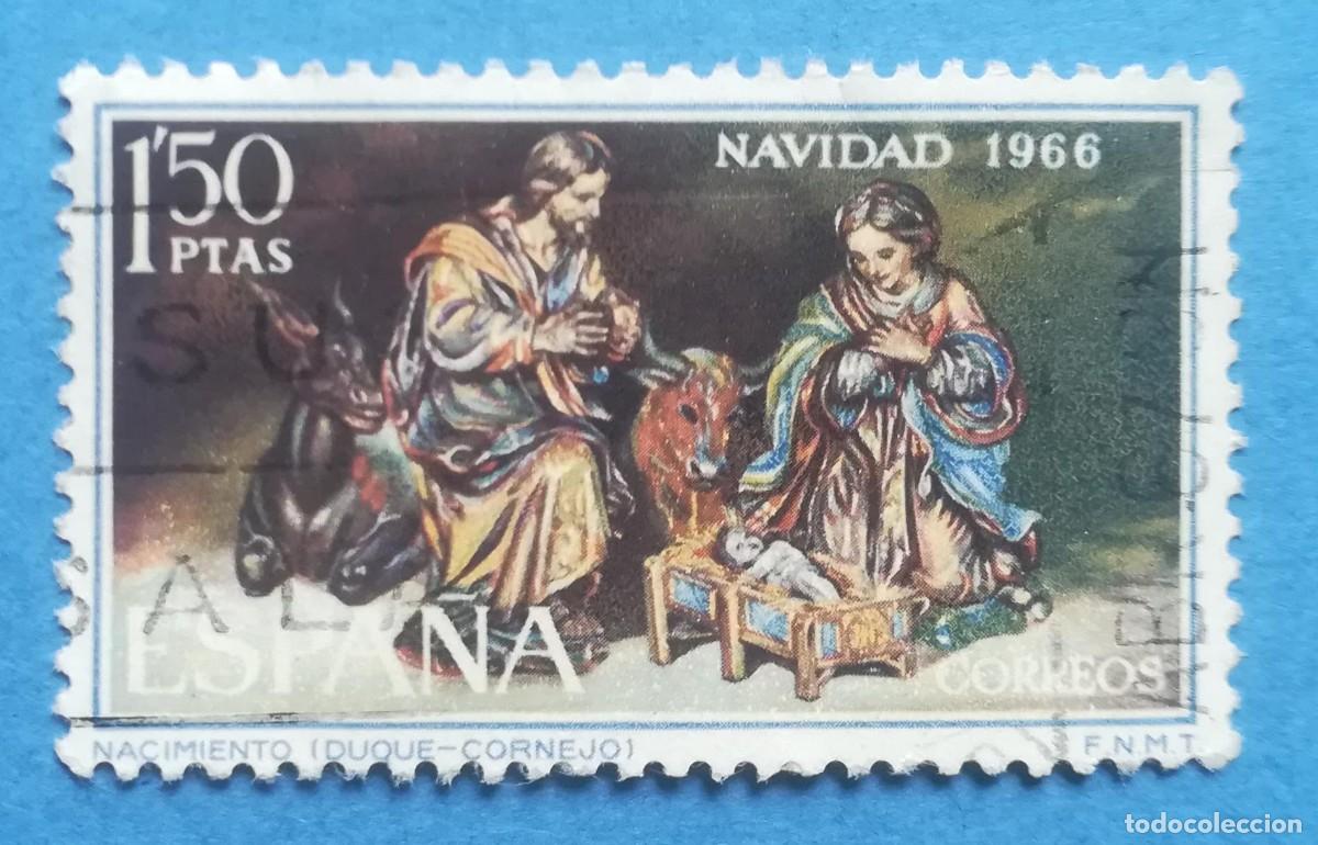 Sellos: Navidad 1966. Nacimiento (Duque Cornejo) Edifil 1764. Usado, sin fijasellos.