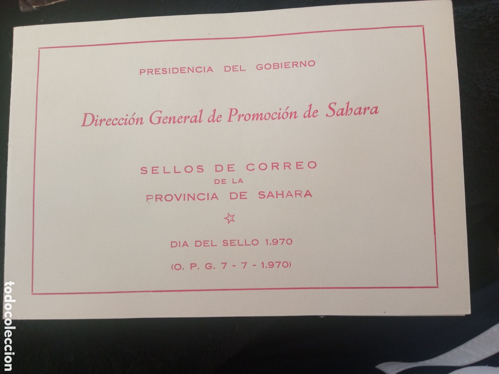 Sellos: Carpeta 5 sellos de Correos de la Provincia del S&aacute;hara, d&iacute;a del sello de 1970