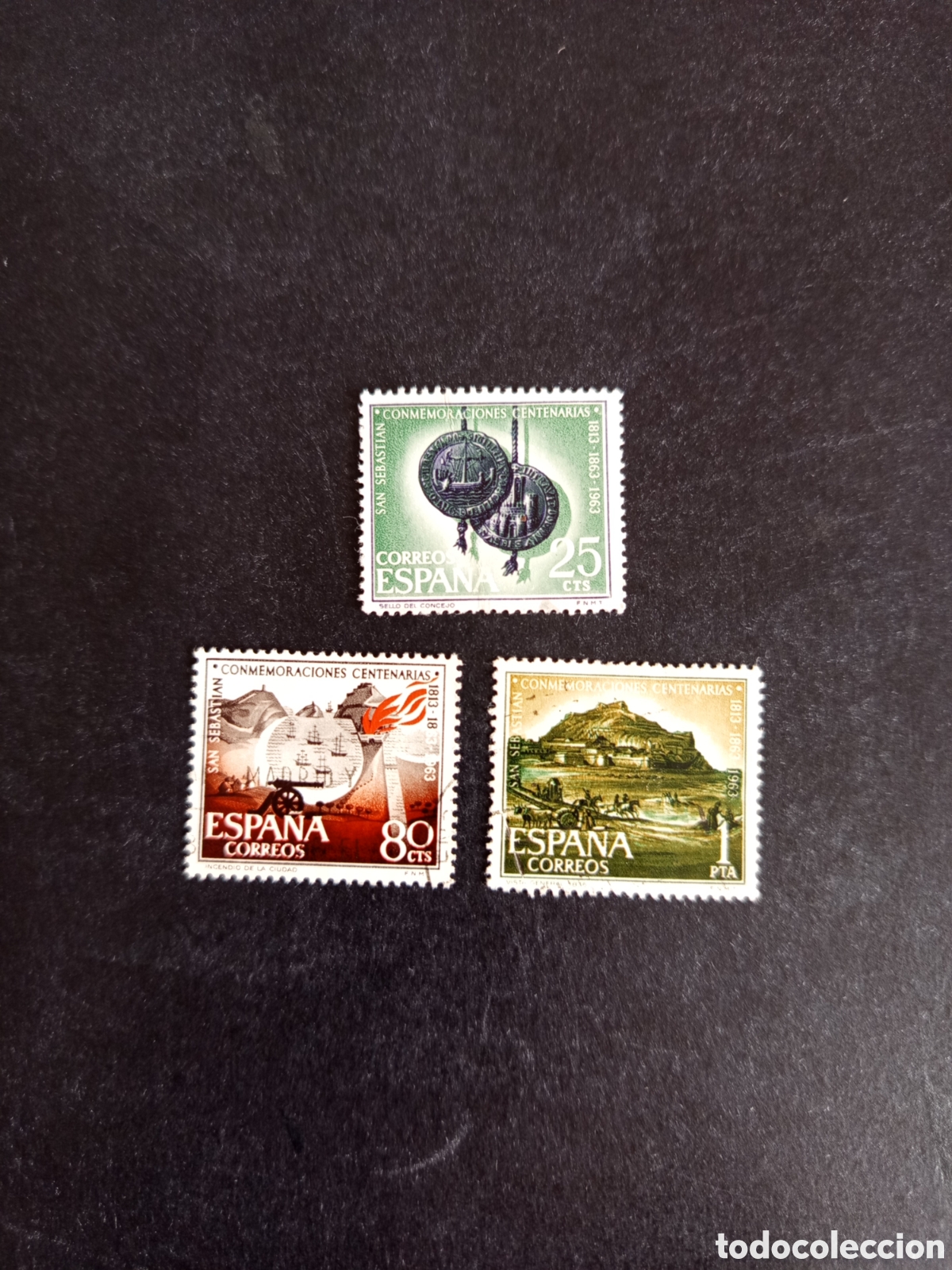 Sellos: Espa&ntilde;a, 1963. Conmemoraciones de San Sebasti&aacute;n. Edifil 1516/8. Pedido m&iacute;nimo 3 &euro;. Ver fotos.