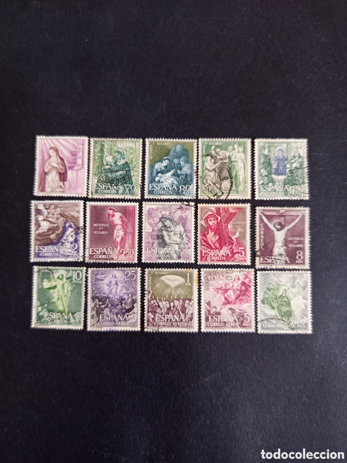 Sellos: Espa&ntilde;a, 1962. Misterios del Santo Rosario. Edifil 1463/77. Pedido m&iacute;nimo 3 &euro;. Ver fotos.