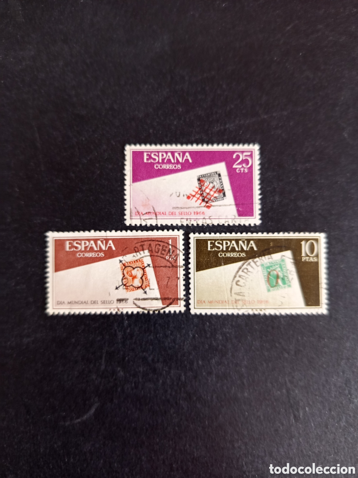 Sellos: Espa&ntilde;a, 1966. D&iacute;a Mundial del Sello. Edifil 1723/5. Pedido m&iacute;nimo 3 &euro;. Ver fotos.